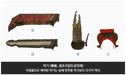 악기 (樂器, 정조국장도감의궤), 부장품으로 제작된 악기는 실제 연주용 악기보다 크기가 작다.